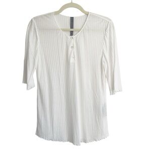 New Raquel Allegra Silk Ribbed Soft Stretchy Henley Blouse Top Basic Office XL